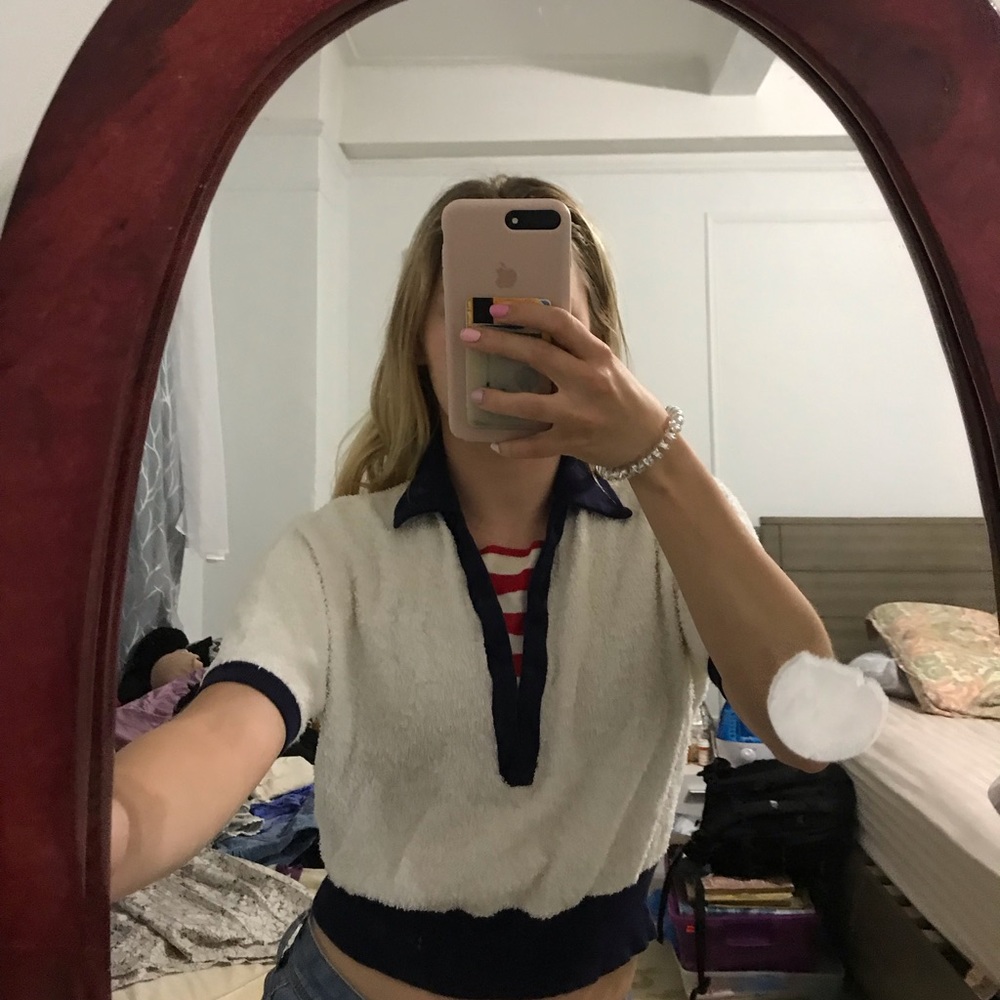 THRIFTED JANTZEN WOMENS Cover up towel top rwb